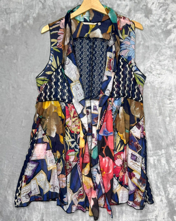 Soft Surroundings Tops - Soft Surroundings Vest Womens Medium Mixed Print Lace Sequin Boho Art to Wear